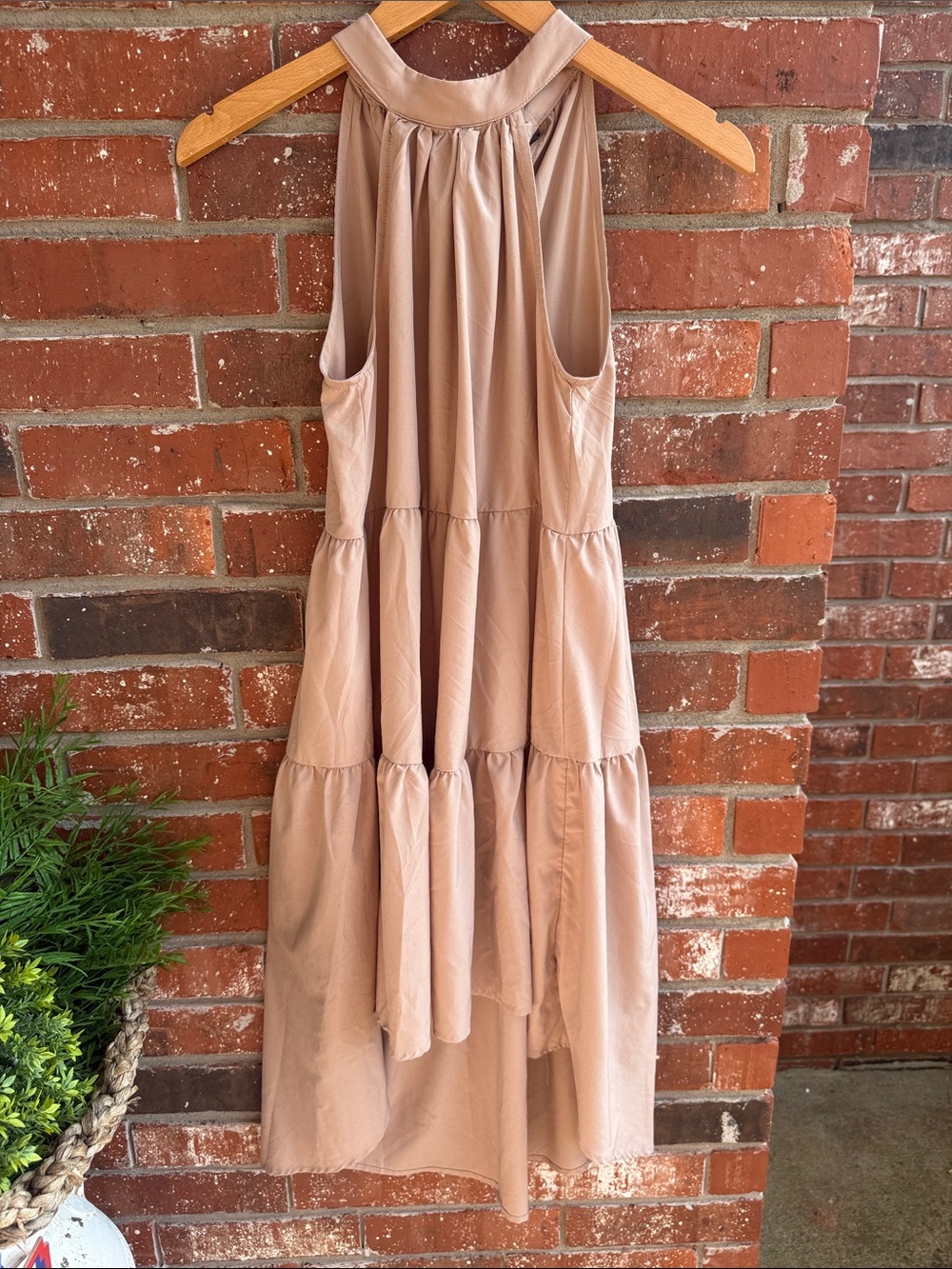 Sleeveless Tiered High-Neck Dress in Blush/Tan - Picture 1 of 5